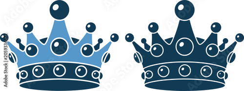 Obraz na plátně Pair of blue crowns with jewels and decorative details