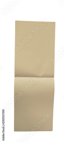 Blank vertical bi-fold brochure template isolated on white background