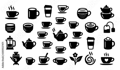 Bild auf Leinwand Premium Black Tea Cup Icon Pack with Hot Drink and Cafe Symbols