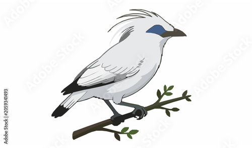 Photos Vector illustration of an endangered Bali myna starling bird sitting on a tree b