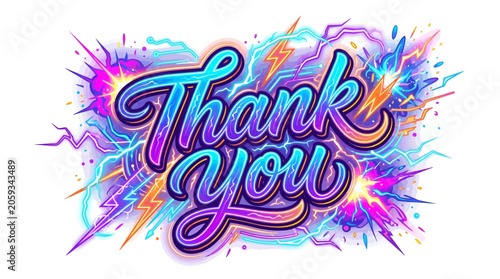 Dynamic Thank You Lettering with Energetic Lightning and Abstract Splashes - Perfect for Expressing Gratitude