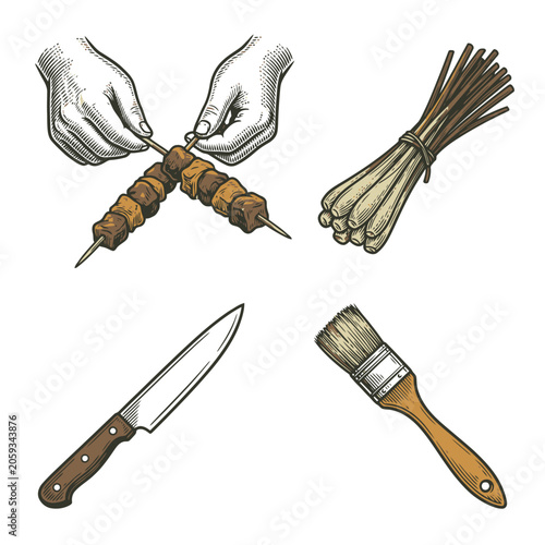 Vector kitchen utensils set with chef tools illustration.