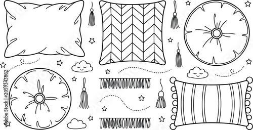 Photos Pillow and cushion vector icon set featuring textured throw pillows tassels frin