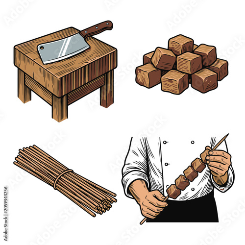 Woodworking Tools And Carpenter Vector Illustration.