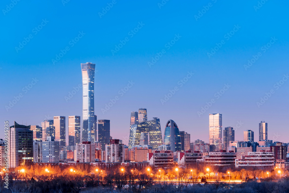 Fototapeta premium High angle night view of CBD skyscrapers in Beijing, China