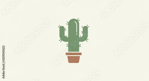 Fotografía Flat Design Saguaro Cactus in Terracotta Pot Minimalist Illustration