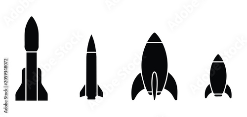 Obraz na płótnie Rocket types set — space rocket, missile, vintage rocket, mini rocket icon Silho