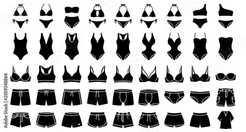 Fotografija Black Silhouette Swimwear and Beachwear Fashion Vector Pack