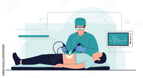 Surgeon Performs Laparoscopic Surgery on Patient with Medical Monitor