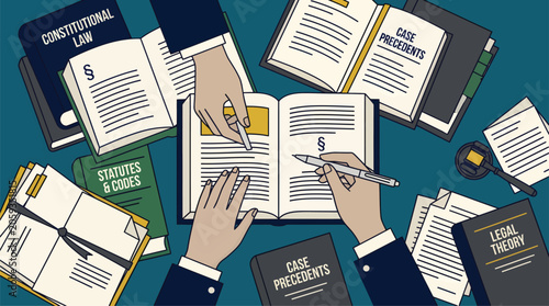 Fotografie Legal study and research with books and documents.
