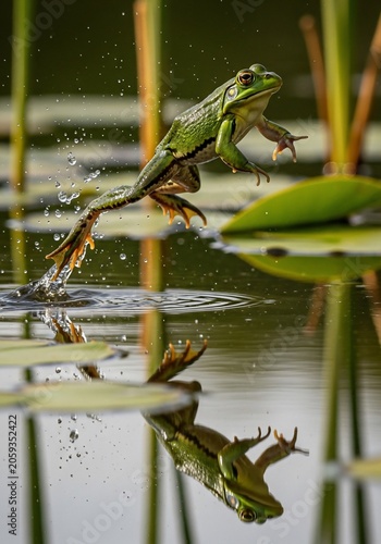 Leap of the Emerald Archer: Midday Mist on the Lily Pond