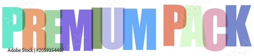 Premium pack text with unique 3d lettering, vibrant colors on each letter with transparency.