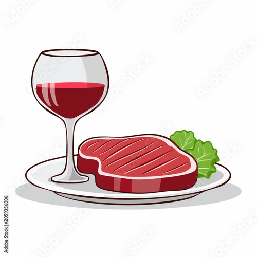 Steak and Red Wine Illustration