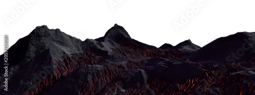 Panel kuchenny z motywem Dark Volcanic Mountains With Glowing Lava Fissures, Dramatic Landscape 3D Rendering