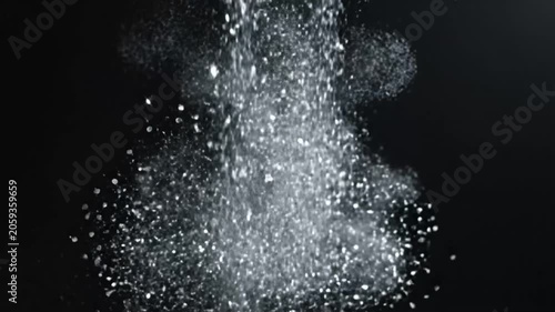 Fine Silver Glitter Particles Falling Gently on Deep Black Sparkling Background