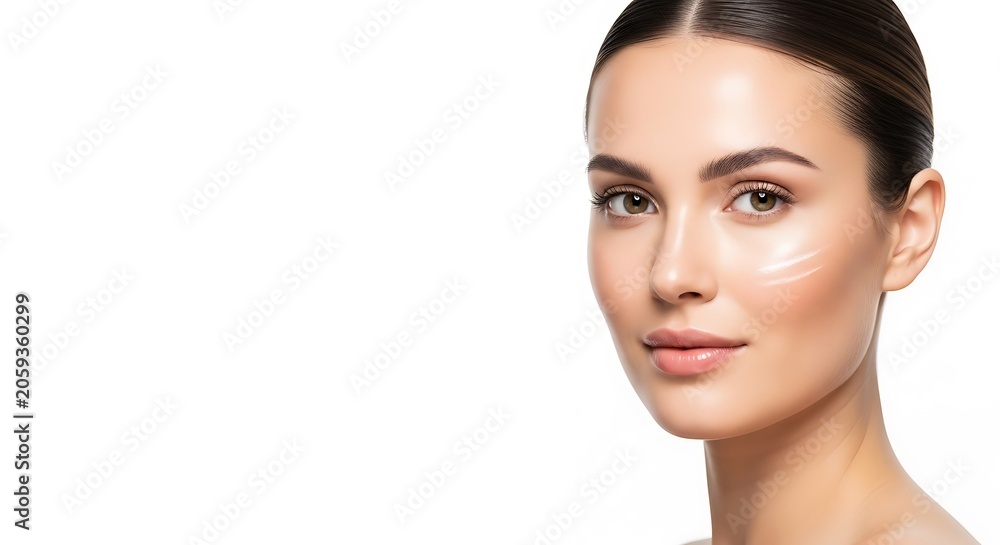 Fototapeta premium Portrait of a woman with natural makeup and soft lighting.