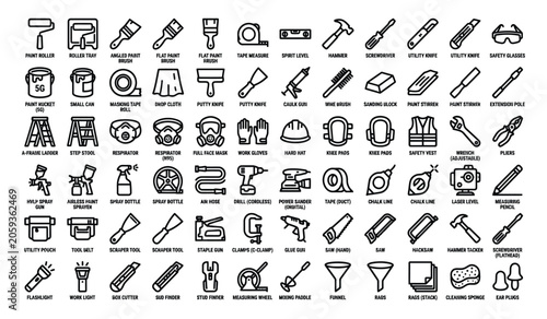 Construction Tools Line Art Icons for Home Improvement DIY Projects Vector Set