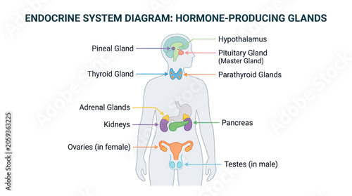 Canvas-taulu Human endocrine system diagram showing hormone producing glands