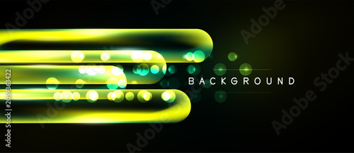 Bright neon lines, glowing dots over dark background. Modern abstract design,...