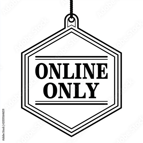 Hexagonal Online Only Sales Tag Sign Illustration for Digital E-commerce Retail Promotions and Virtual Storefront Web Marketing Campaigns