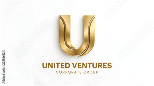 United Ventures Corporate Group logo with layered 3D golden U icon and strong clean typography, a premium corporate mark expressing partnership, ambition and growth for venture capital, private equity