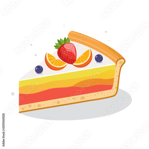 Colorful slice of layered cake with fruits
