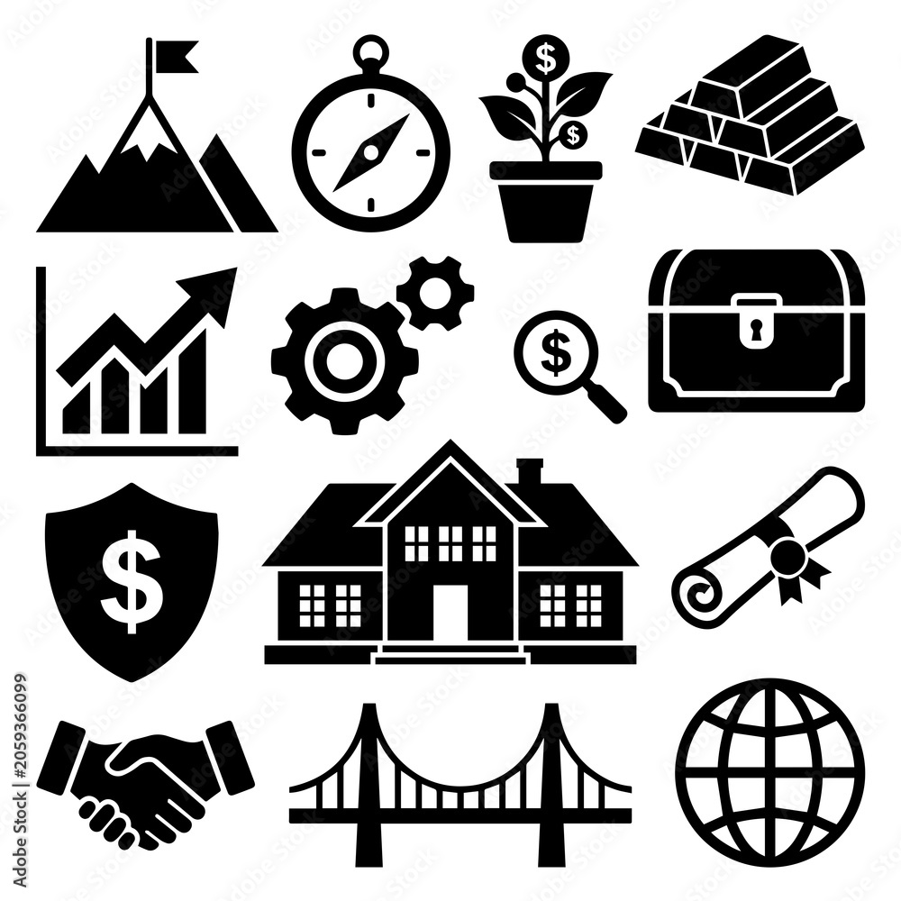 Naklejka premium Collection Of Flat Business Icons On White Background