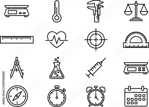 Tableau sur toile Collection of scientific and measuring instrument icons for design representing