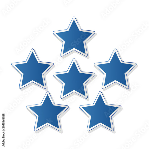 Five blue stars with white outline on transparent background