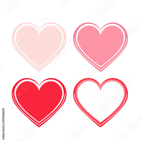 Four flat design hearts in red and pink