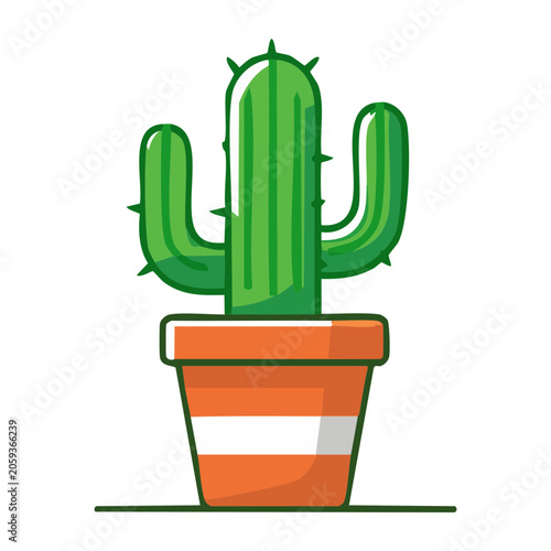 Green cactus in striped orange pot illustration
