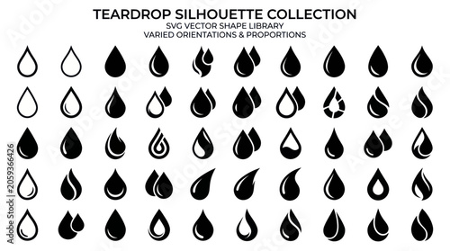 Teardrop and water drop silhouette collection for design and icons