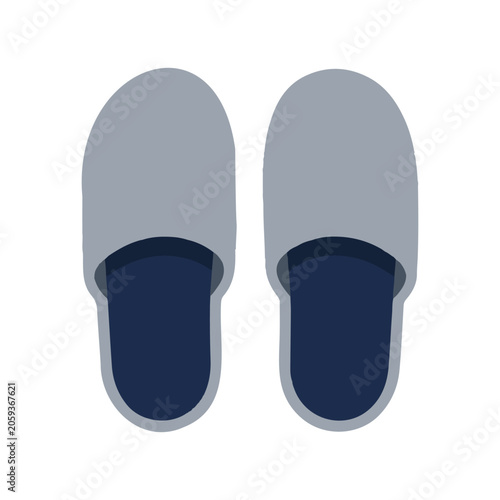 Vector illustration of a pair of gray slippers with dark blue insides on white background