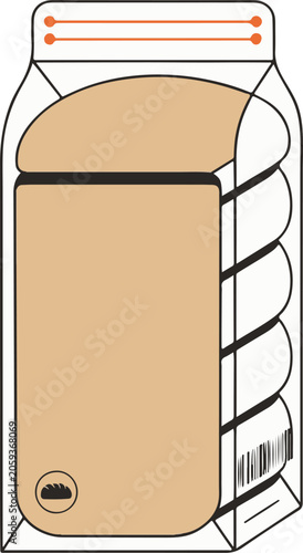 Sliced Bread Loaf in Plastic Packaging Vector Illustration Isolated on White Background