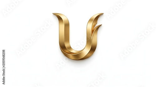 Dynamic double‑layer golden U logo with flowing upper flares and deep curved base, rich metallic reflections on white background, a luxurious and energetic monogram ideal for innovative tech, investme