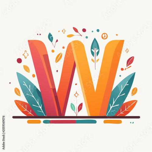 Stylized Letter W with Floral Elements