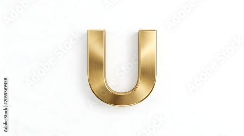 Minimal golden letter U logo with thick 3D metallic shape and smooth rounded base on clean white background, a refined modern initial mark ideal for corporate brands, tech startups, finance, luxury pr