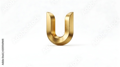 Perspective 3D golden U logo with rounded base and beveled verticals, casting soft shadow on light surface, a modern premium lettermark perfect for financial services, digital platforms, creative agen