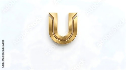 Minimalist golden letter U emblem with polished 3D metallic finish on clean white background, refined modern initial logo ideal for tech startups, wellness brands, interior studios, premium products a