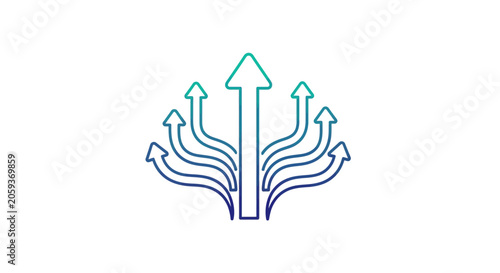 Abstract upward arrows icon symbolizing business growth and unity.