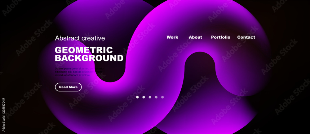 Naklejka premium Purple abstract design features flowing shapes, text elements, navigation menu. Modern aesthetic suitable for website header or banner.