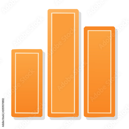Orange bar chart icon with three bars on transparent background