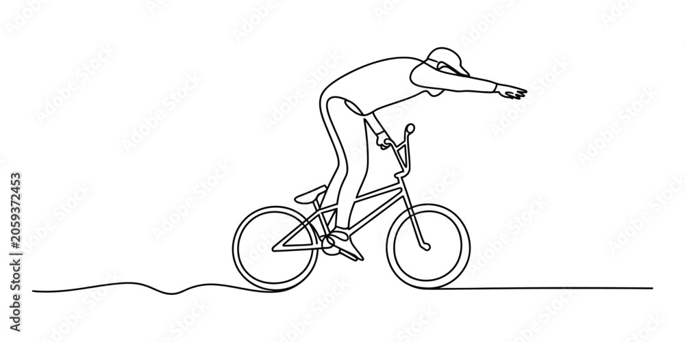 Naklejka premium Continuous line drawing of a person riding a bmx bicycle