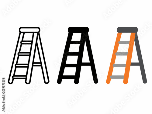 Set of three step ladders in black, white, and orange designs