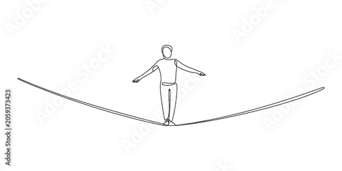 Cuadro en lienzo Continuous line drawing of a person walking on a tightrope