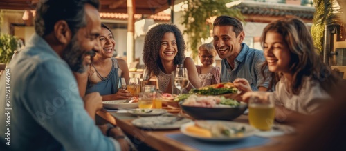 Happy Diverse Friends Enjoying Outdoor Dinner Party