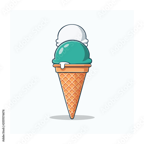 Flat design ice cream cone with two scoops