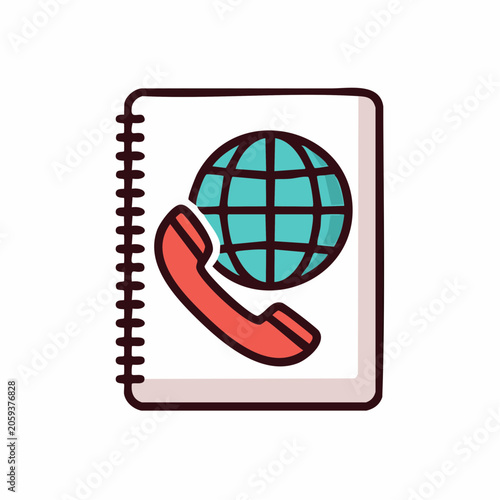 Phonebook with Globe and Handset Icon