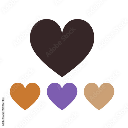 Flat design heart icons in black, brown, purple, and beige