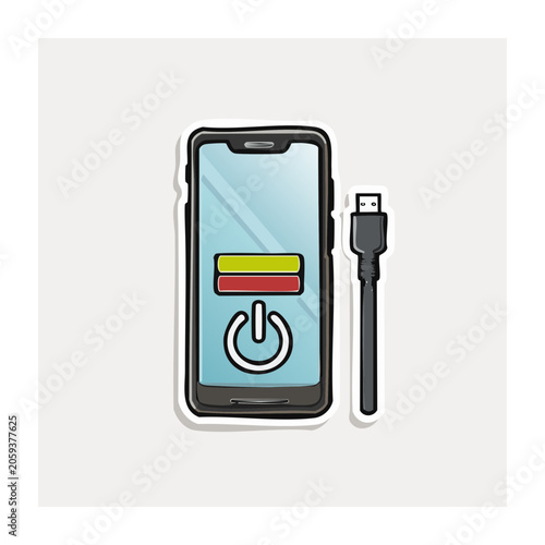 Flat design smartphone and charging cable illustration